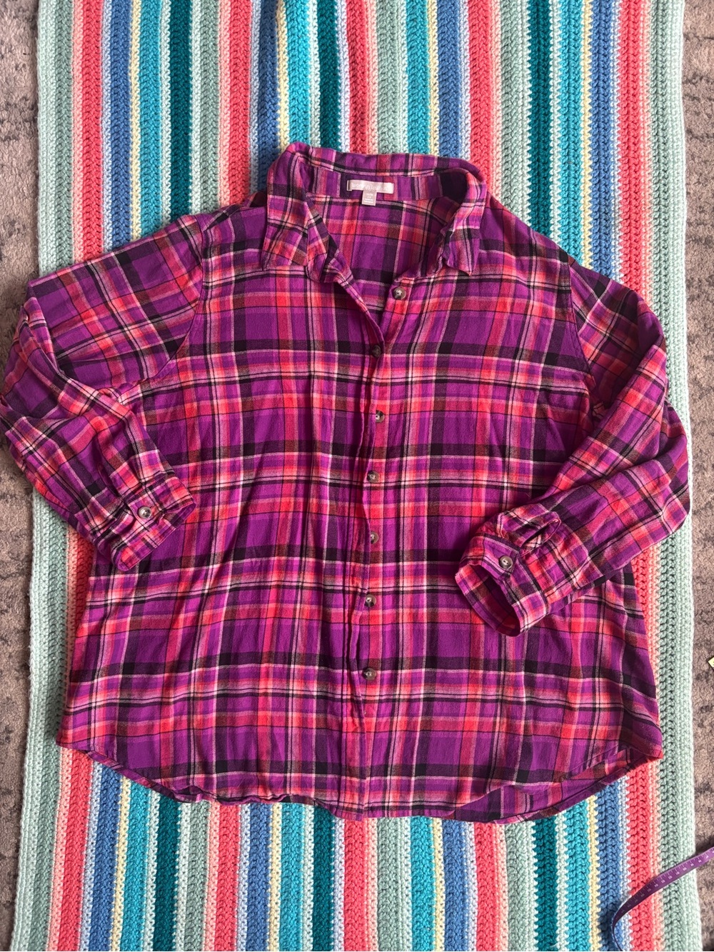 Purple and Pink Plaid Button-Up Shirt